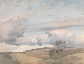 Billowing clouds over a brown landscape