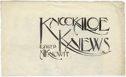 Calligraphy design by Archibald Knox for 'Knockaloe Knews'