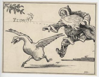Father Christmas chasing a goose