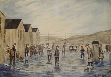 First World War internee watercolour of Knockaloe Camp