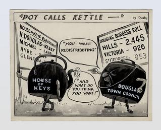 Political cartoon entitled 'Pot Calls Kettle'
