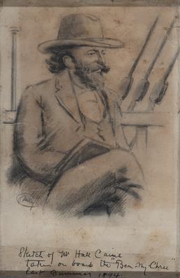 Framed sketch portrait of Hall Caine aboard the…