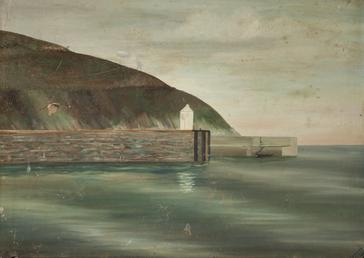 Laxey harbour mouth and M.E.R. train