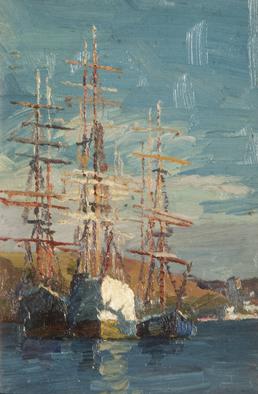 Clipper ships moored