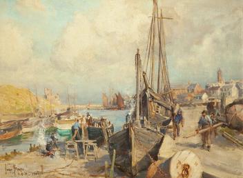 Boat yard with Peel harbour and Peel Castle…