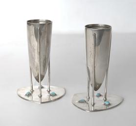 Pair of Cymric Silver and Turquoise Vases, Model…