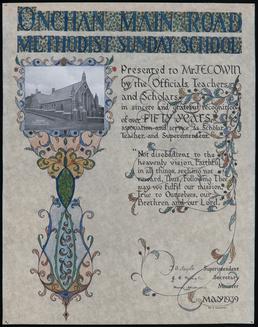 Illuminated address presented to J E Cowin by…