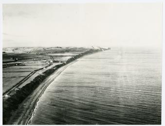 Aerial view of the coastline at Dog Mills,…