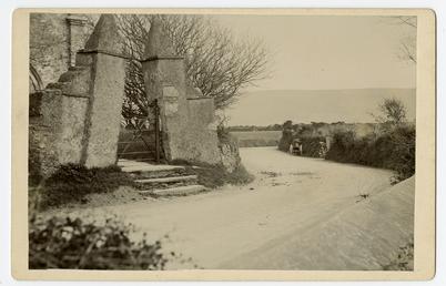 Gate posts and road at Ballaugh Old Church