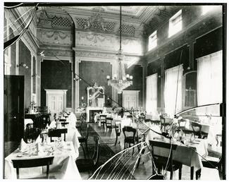 Castle Mona ballroom shown as a dining room,…