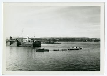 Peveril and dinghy entering Douglas Harbour