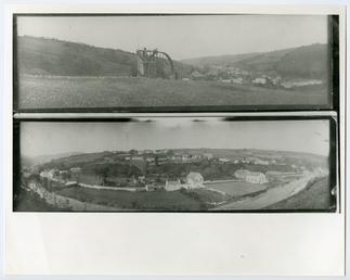 Laxey Wheel and village, panoramic views