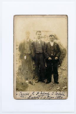 Group photograph of three Laxey men, J. Scarfe…