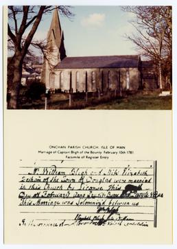 Onchan Parish Church from the east, and facsimile…