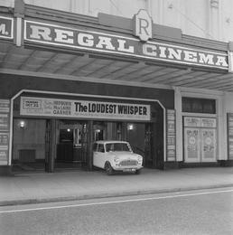 Mini Minor car at the Regal Cinema, Douglas