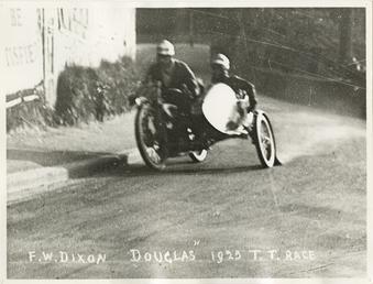 Freddie Dixon aboard Douglas sidecar outift, 1925 Sidecar…