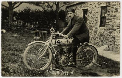 Charlie Collier poses aboard Matchless number 14 (registration…