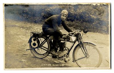 Victor Surridge astride his motorcycle (the first TT…