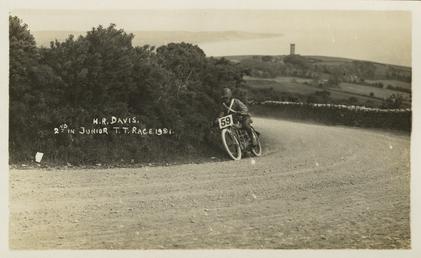 H.R.Davis aboard machine number 59, 1921 Junior TT…
