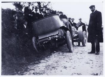 Motorcar off the road, 1906 Tourist Trophy motorcar…