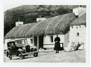 Vintage car and cottage on Niarbyl beach