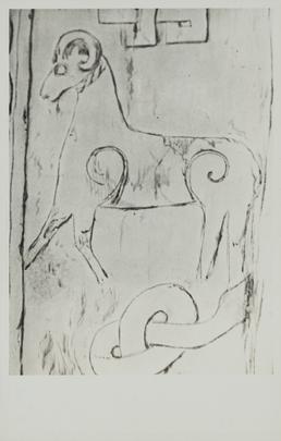 Photograph of sketch of sheep, Sandulf's Cross, Andreas,…