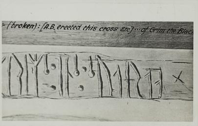 Photograph of sketch of runes, Grim's Cross, Michael,…