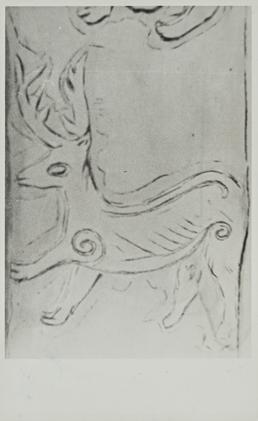Photograph of sketch of deer, Odin Stone, Jurby…