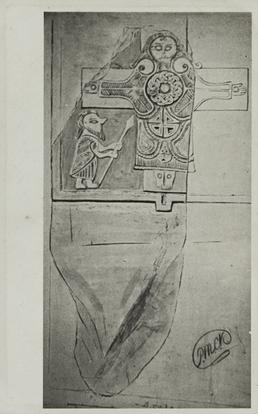 Photograph of sketch of Calf of Man Cross,…