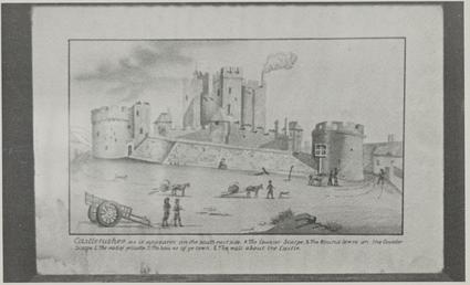 Photograph of old print of Castle Rushen, Castle…
