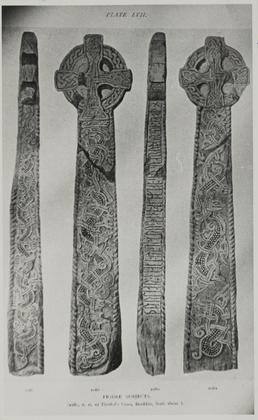 Photograph of illustrations of Thorleif's Cross, Braddan, Ramsey…