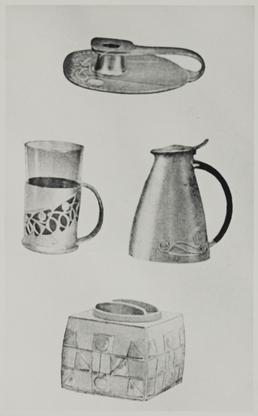 Photograph of pewter designs by Archibald Knox, Ramsey…