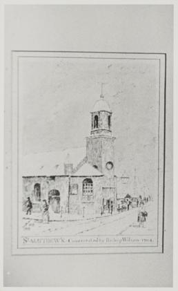 Photograph of sketch of Old St Matthew's church,…