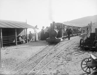 Crowded steam train at the 'Sea Lion Cove'…