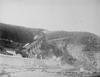 Port Soderick funicular railway photographed from the beach