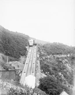 View of funicular railway track from an elevated…