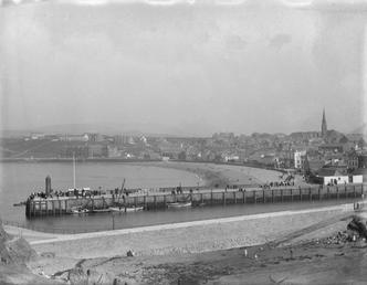 View of Peel town from Peel Castle with…