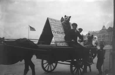 Horse-drawn advertising cart for The Palace, Douglas