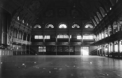 Litter-strewn, empty interior of Palace Ballroom, Douglas