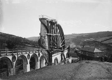 Laxey wheel from the north with café in…