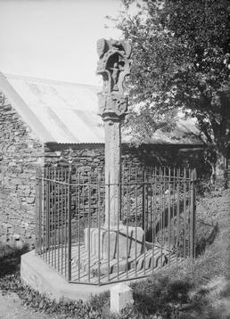 Maughold cross with surrounding railings