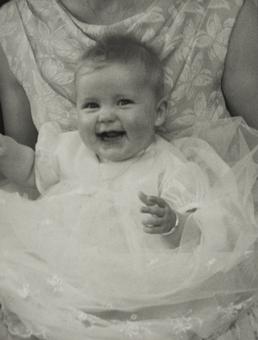 Lynne James, possibly in christening gown