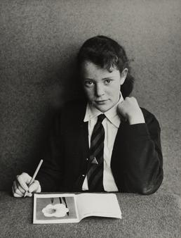 Lynne Turner, seated in Ramsey Grammar School