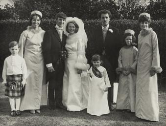 Unidentified couple with Best Man, bridesmaids and page…