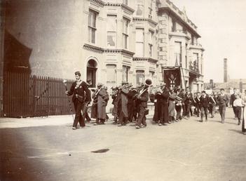 Ramsey procession with band outside The Prince of…