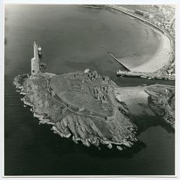Aerial view of Peel Castle taken from the…
