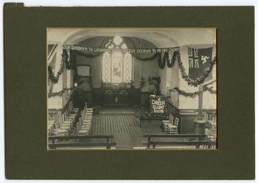 Interior of St Peter's Church, Peel decorated for…