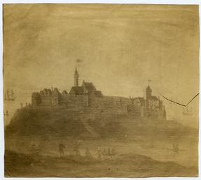 Photograph of a painting of Peel Castle