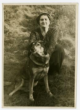 Mrs Shooter with family dog, Peg Leg