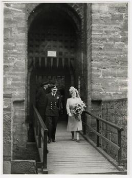 George VI and Elizabeth on drawbridge at Castle…